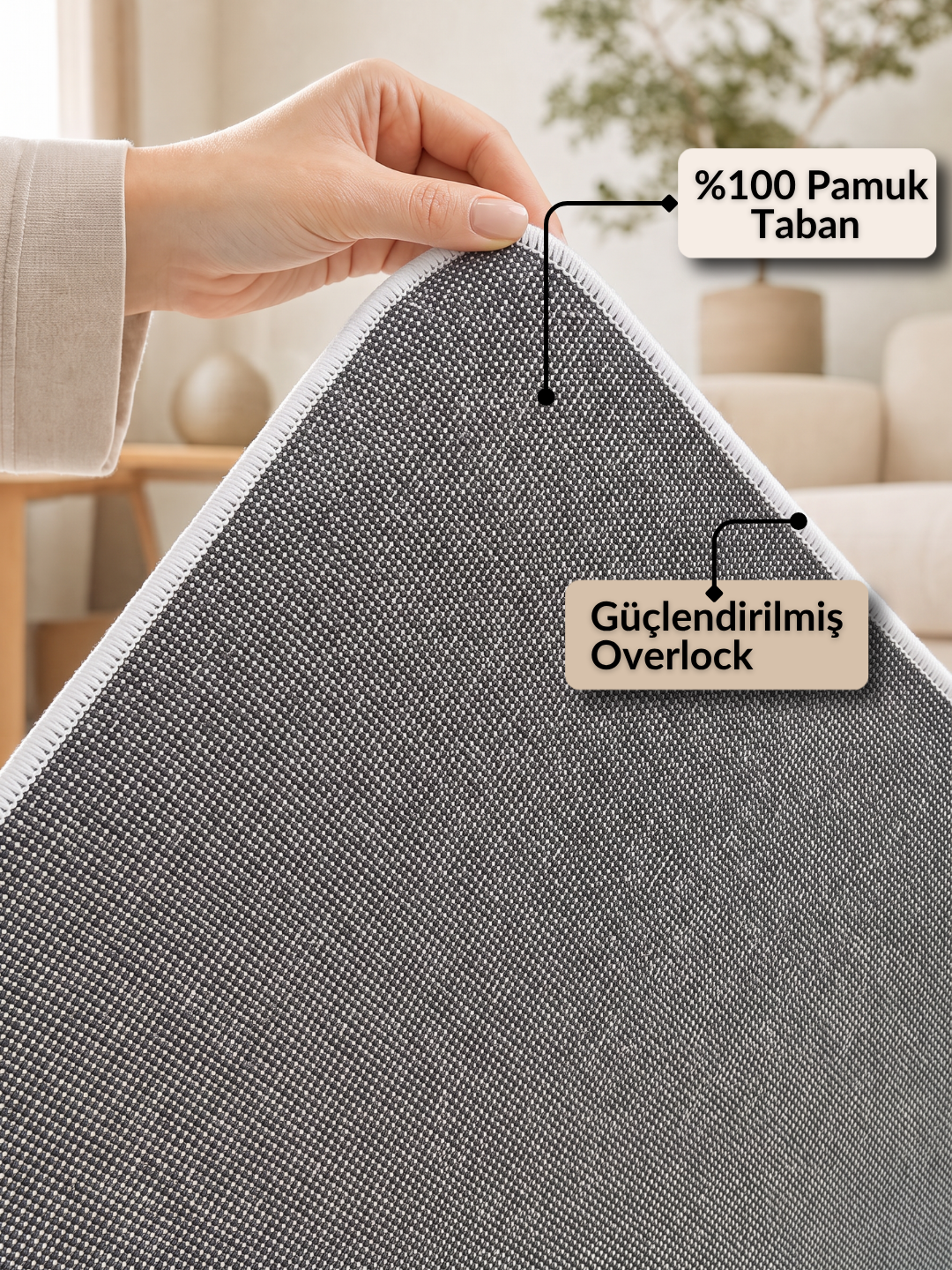 FRAME BEYAZ - %100 Pamuk Dokuma Taban Makinede Yıkanabilir Kaymaz Halı