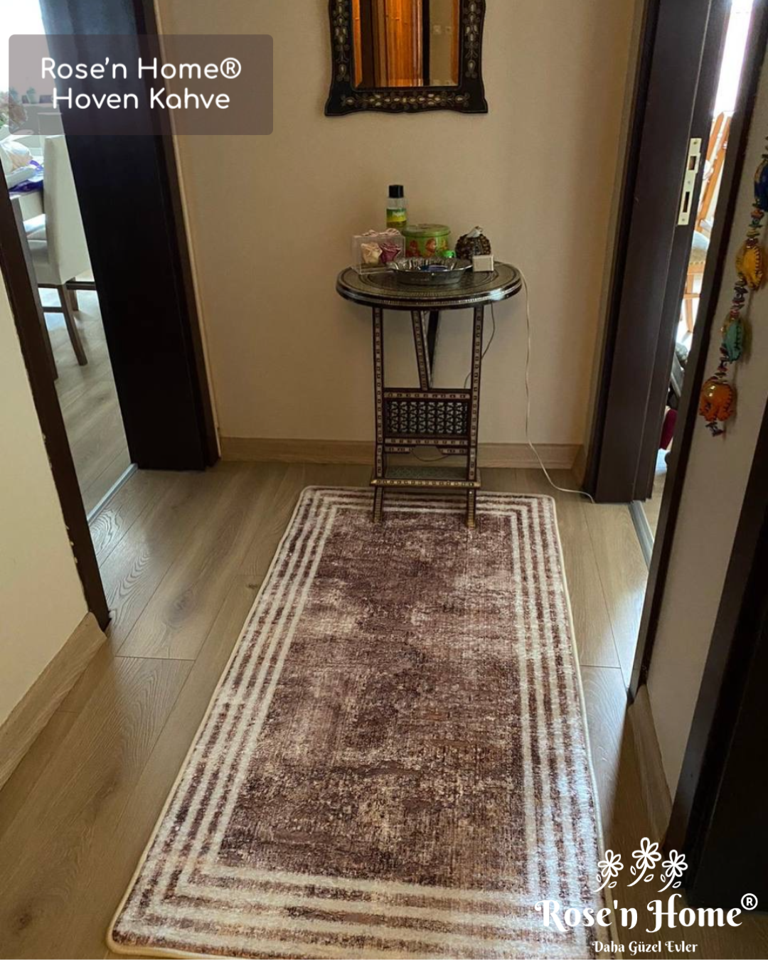 HOVEN KAHVE - %100 Pamuk Dokuma Taban Makinede Yıkanabilir Kaymaz Halı