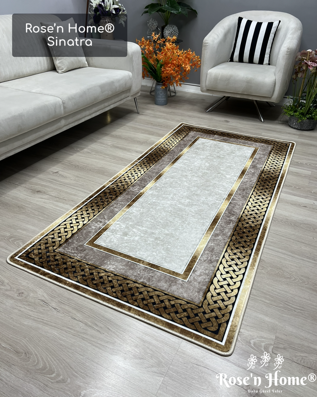SİNATRA GOLD - %100 Pamuk Dokuma Taban Makinede Yıkanabilir Kaymaz Halı