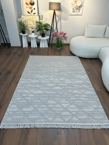 MİLAS C7-GRİ Kabartmalı Modern Geometrik Desenli Salon Koridor Mutfak Halısı
