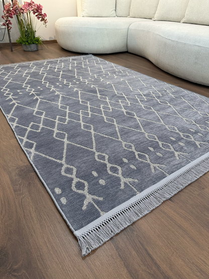 ŞÖNİL MODERN - GRİ Kaymaz Taban İskandinav Desenli Salon Koridor Mutfak Şönil Kilim Dokuma Halı
