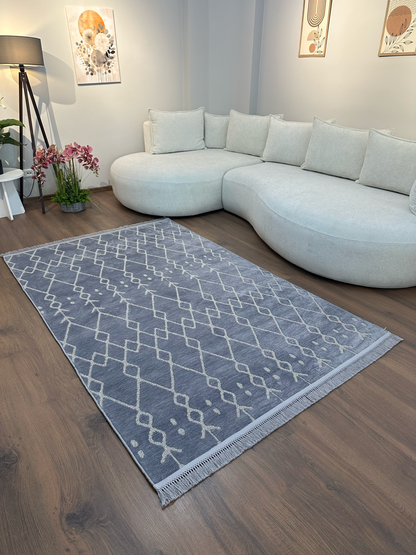 ŞÖNİL MODERN - GRİ Kaymaz Taban İskandinav Desenli Salon Koridor Mutfak Şönil Kilim Dokuma Halı