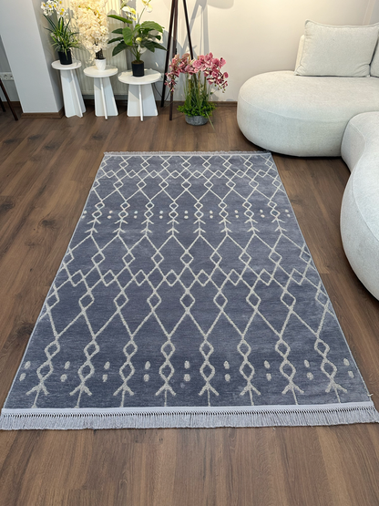 ŞÖNİL MODERN - GRİ Kaymaz Taban İskandinav Desenli Salon Koridor Mutfak Şönil Kilim Dokuma Halı