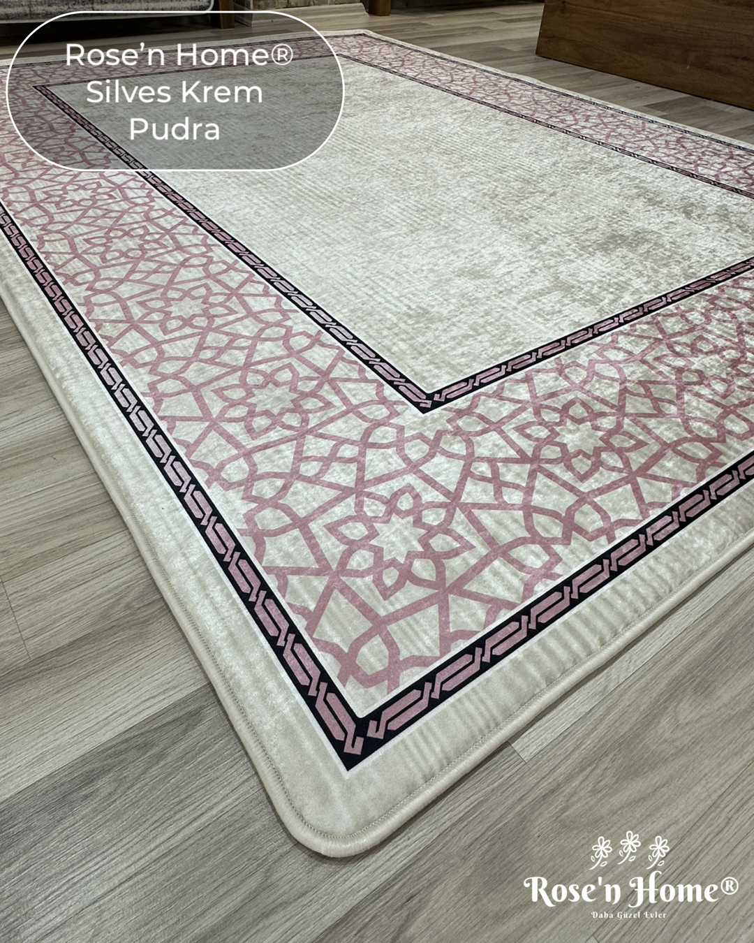 SİLVES KREM PUDRA - %100 Pamuk Dokuma Taban Makinede Yıkanabilir Kaymaz Halı