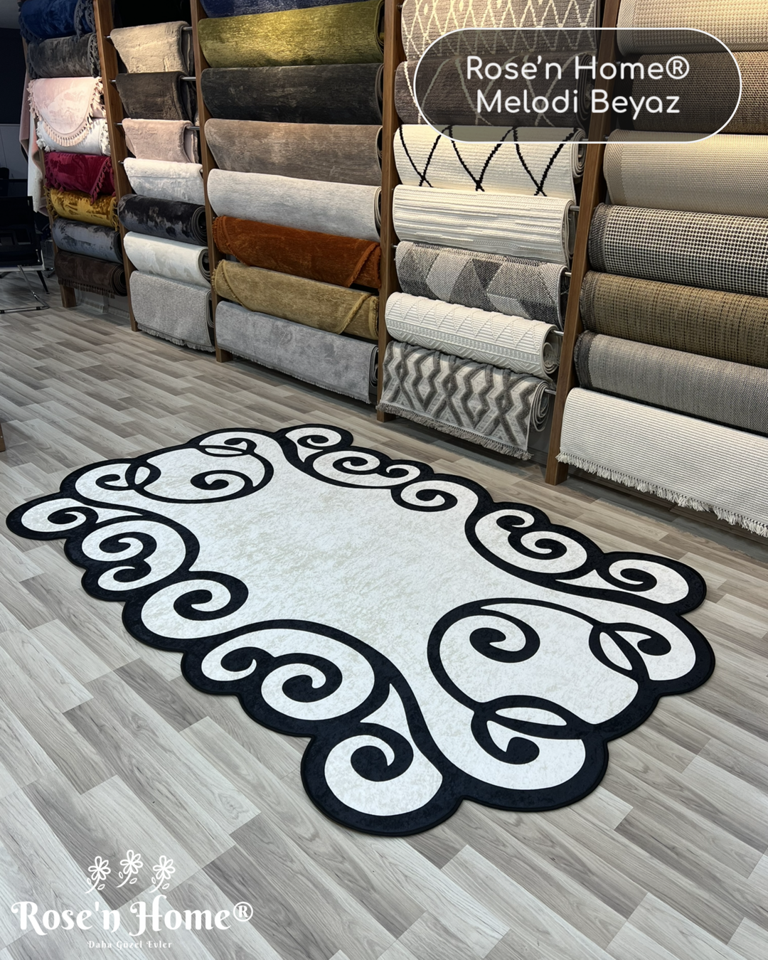 MELODİ BEYAZ - %100 Pamuk Dokuma Taban Makinede Yıkanabilir Kaymaz Halı