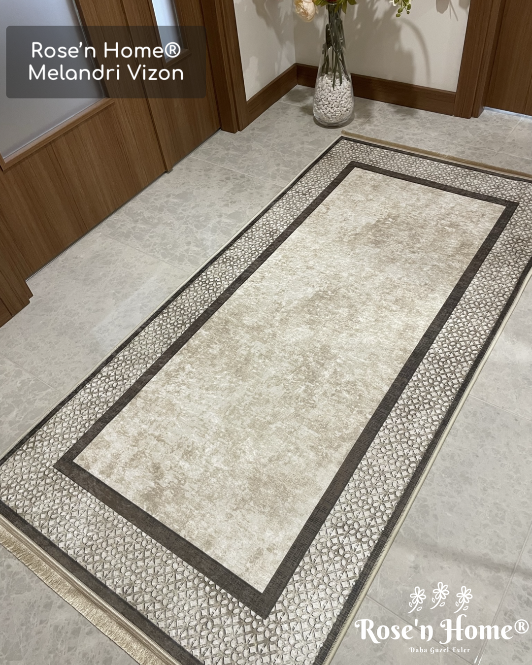 MELANDRİ VİZON - %100 Pamuk Dokuma Taban Makinede Yıkanabilir Kaymaz Halı