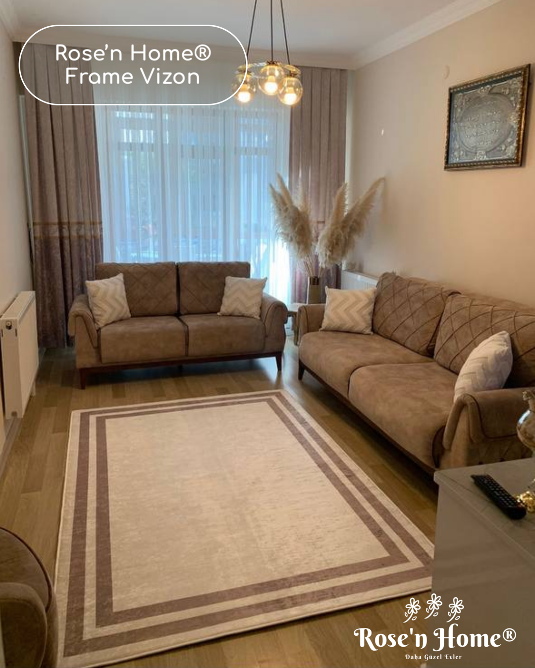 FRAME VİZON - %100 Pamuk Dokuma Taban Makinede Yıkanabilir Kaymaz Halı