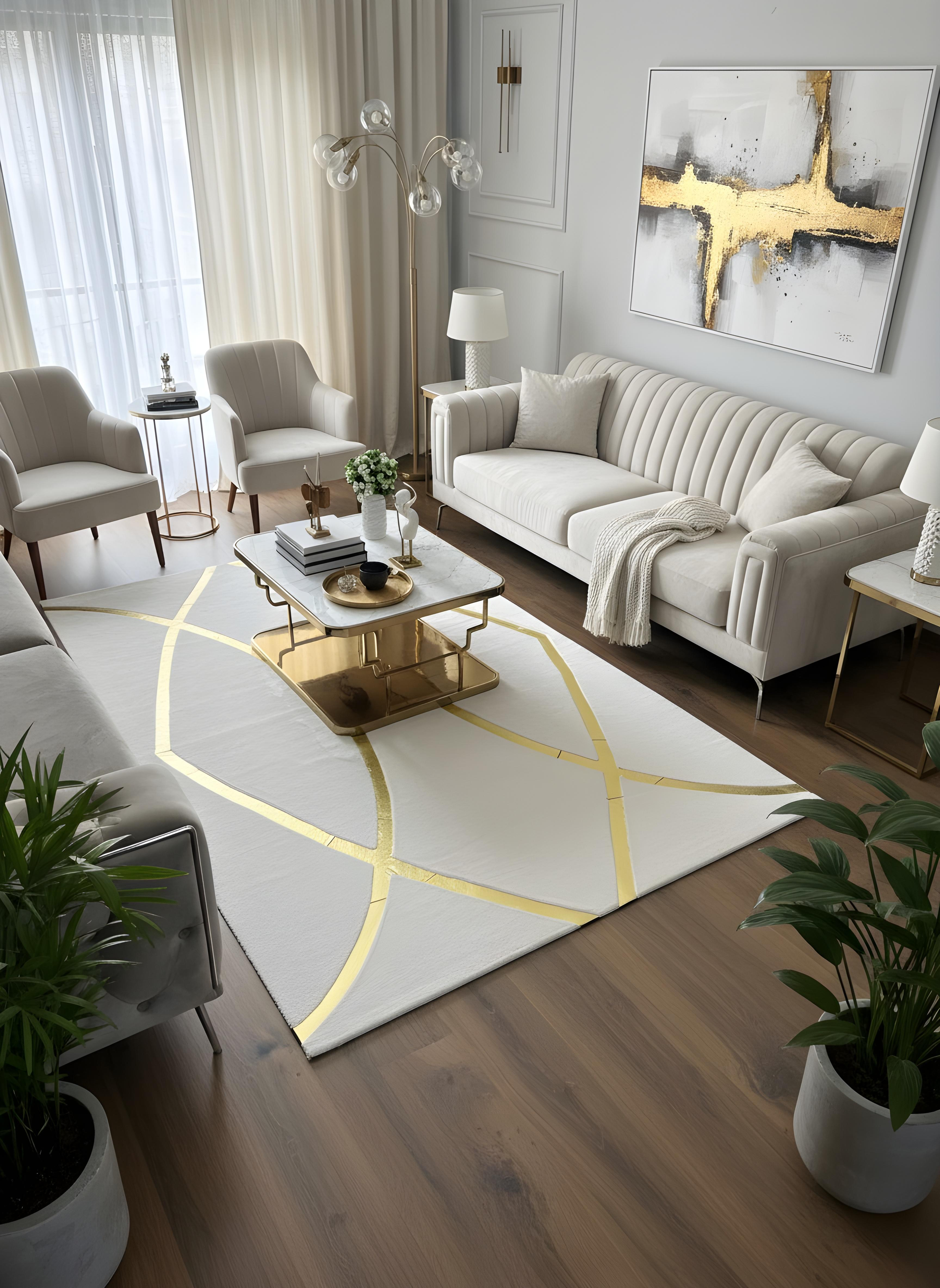 Royal Serisi Diamond - El İşçiliği ile Tavşan Post ve Varaklı Deri Dekoratif Halı