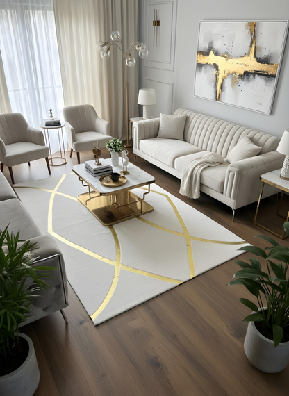 Royal Serisi Diamond - El İşçiliği ile Tavşan Post ve Varaklı Deri Dekoratif Halı