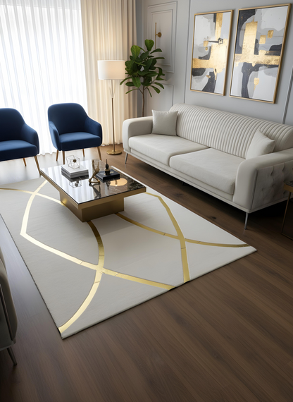 Royal Serisi Diamond - El İşçiliği ile Tavşan Post ve Varaklı Deri Dekoratif Halı