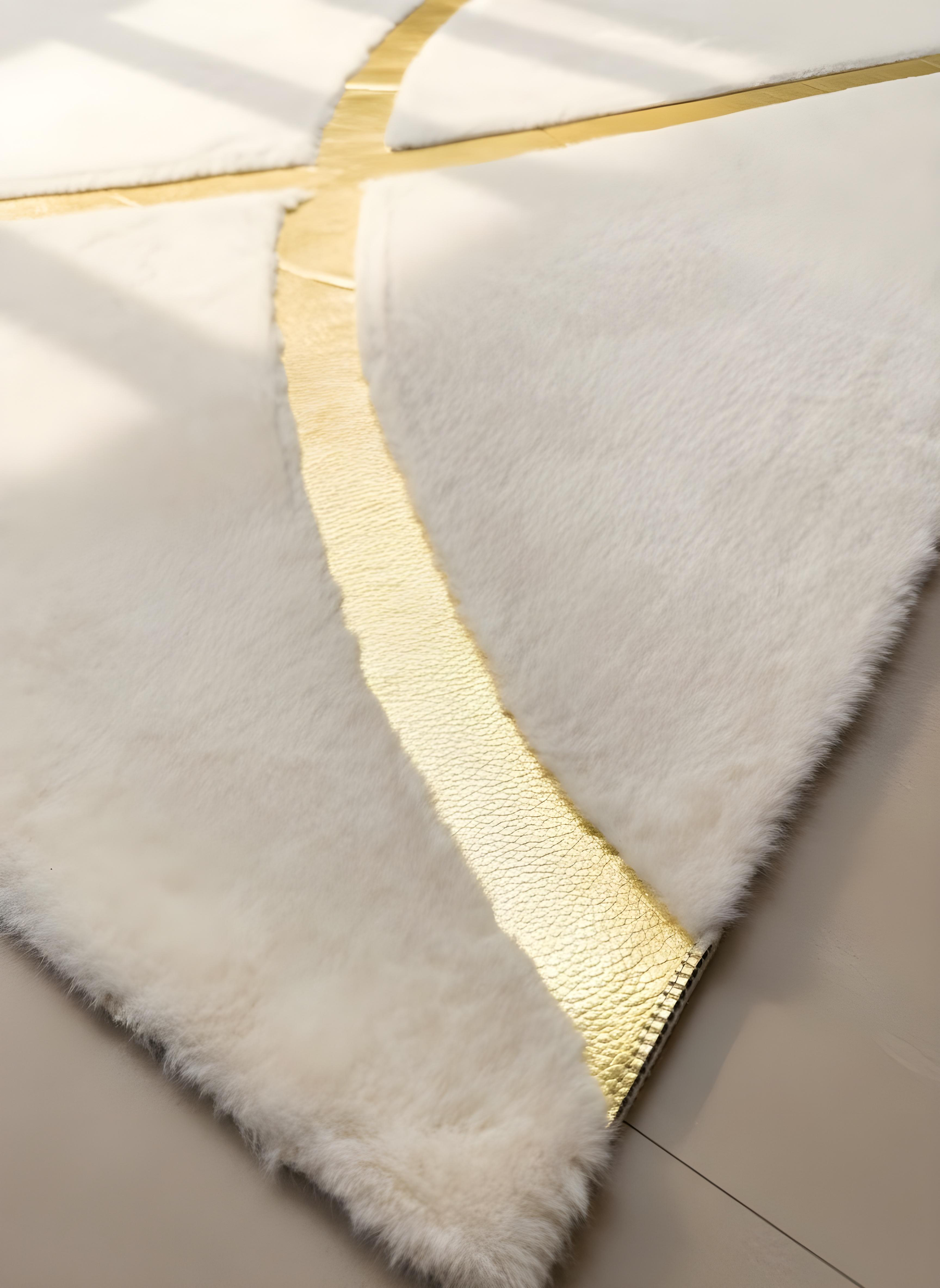 Royal Serisi Diamond - El İşçiliği ile Tavşan Post ve Varaklı Deri Dekoratif Halı