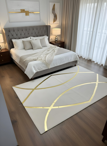 Royal Serisi Diamond - El İşçiliği ile Tavşan Post ve Varaklı Deri Dekoratif Halı