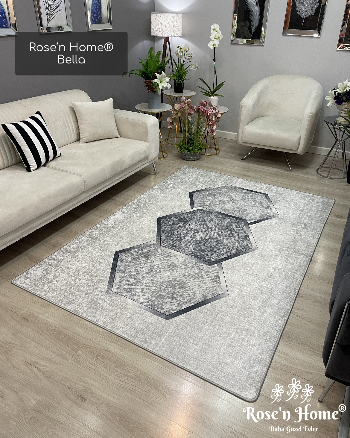 BELLA - %100 Pamuk Dokuma Taban Makinede Yıkanabilir Kaymaz Halı