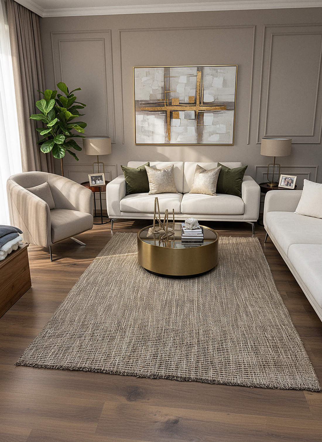 DOĞAL JÜT-1 Doğal Bitkisel İplikle Elde Dokuma Jüt Halı