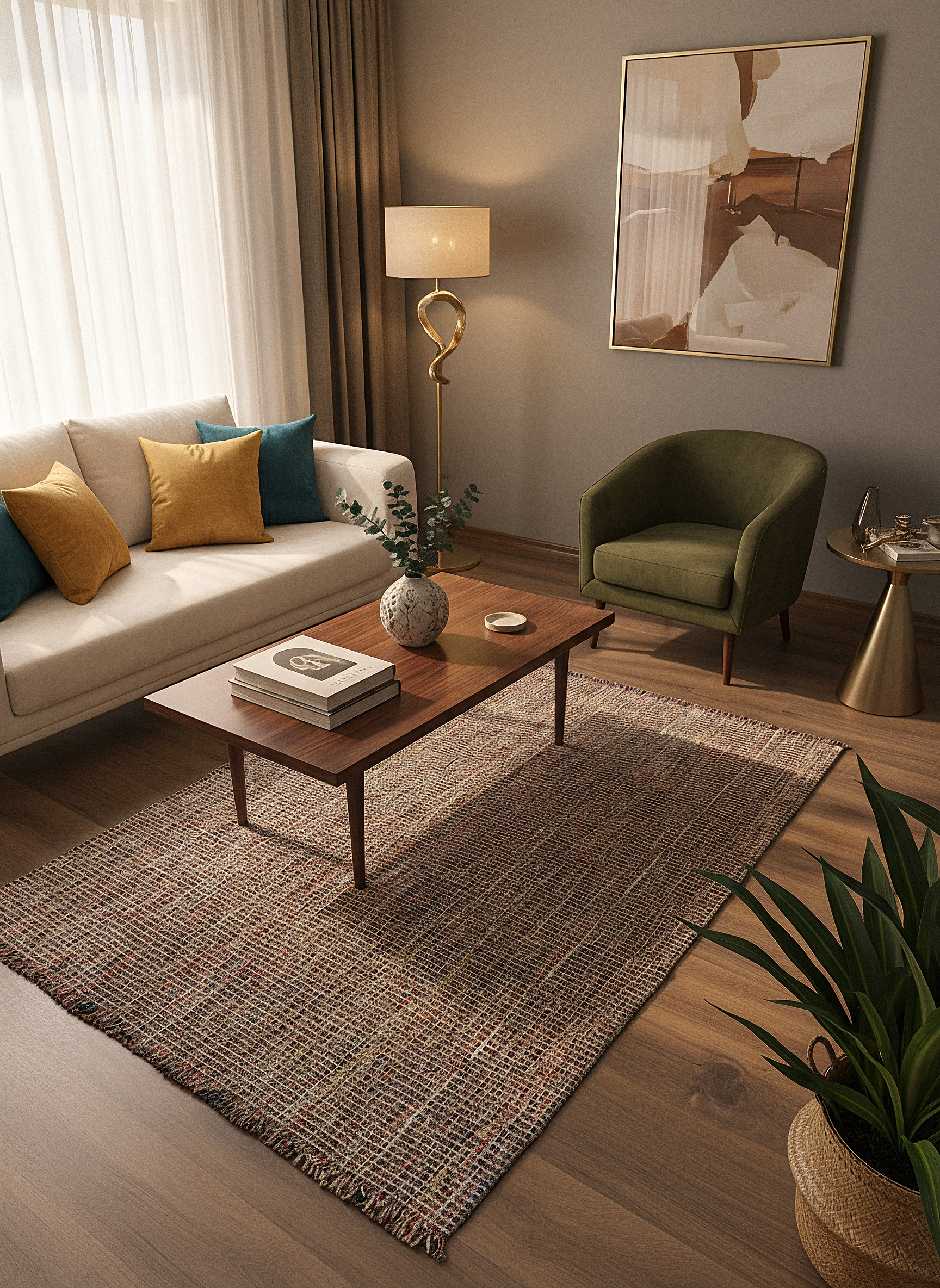 DOĞAL JÜT-2 Doğal Bitkisel İplikle Elde Dokuma Jüt Halı