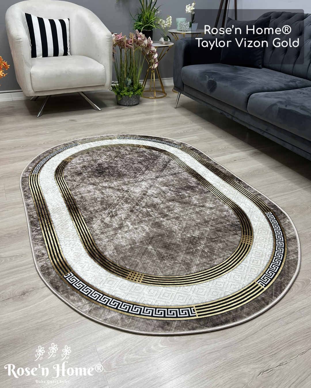 TAYLOR VİZON - %100 Pamuk Dokuma Taban Makinede Yıkanabilir Kaymaz Halı