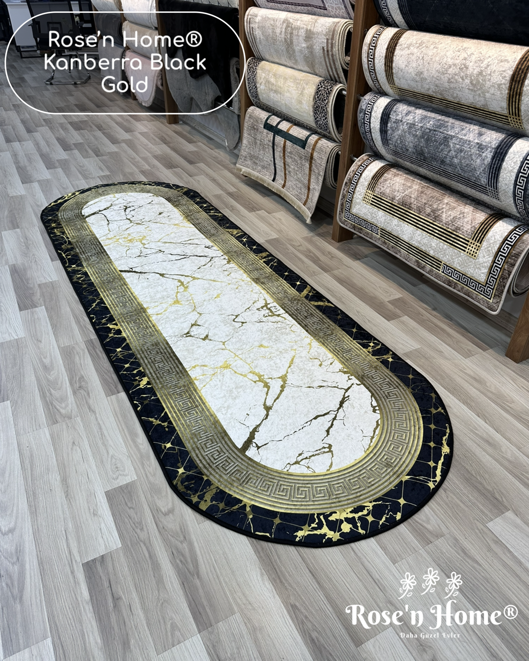KANBERRA BLACK GOLD - %100 Pamuk Dokuma Taban Makinede Yıkanabilir Kaymaz Halı