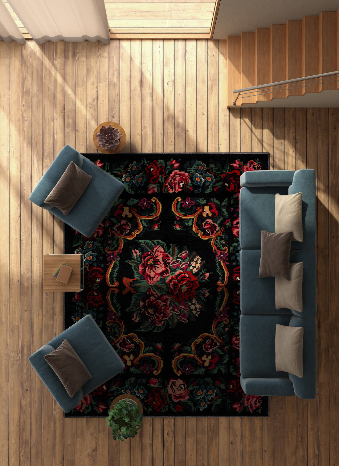 Arte DS065 Çiçek Desenli Dekoratif Dokuma Halı