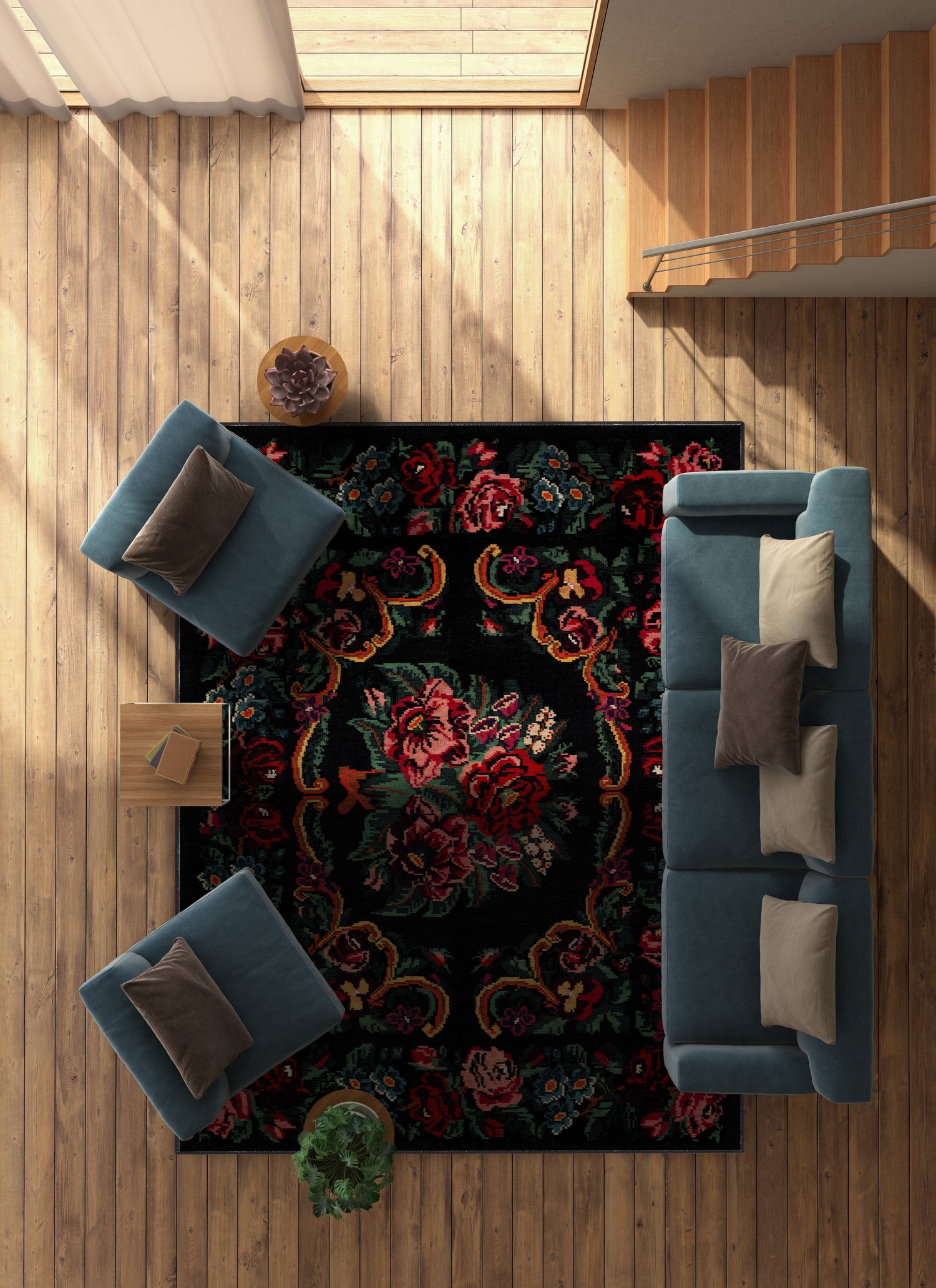 Arte DS065 Çiçek Desenli Dekoratif Dokuma Halı
