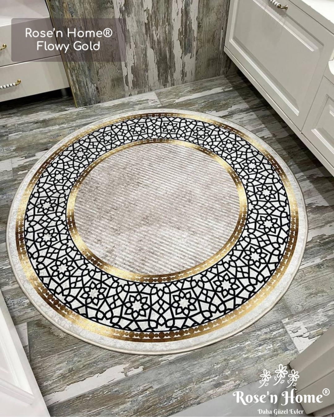 FLOWY GOLD - %100 Pamuk Dokuma Taban Makinede Yıkanabilir Kaymaz Halı