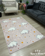 CLOUDS - %100 Pamuk Dokuma Taban Makinede Yıkanabilir Kaymaz Halı