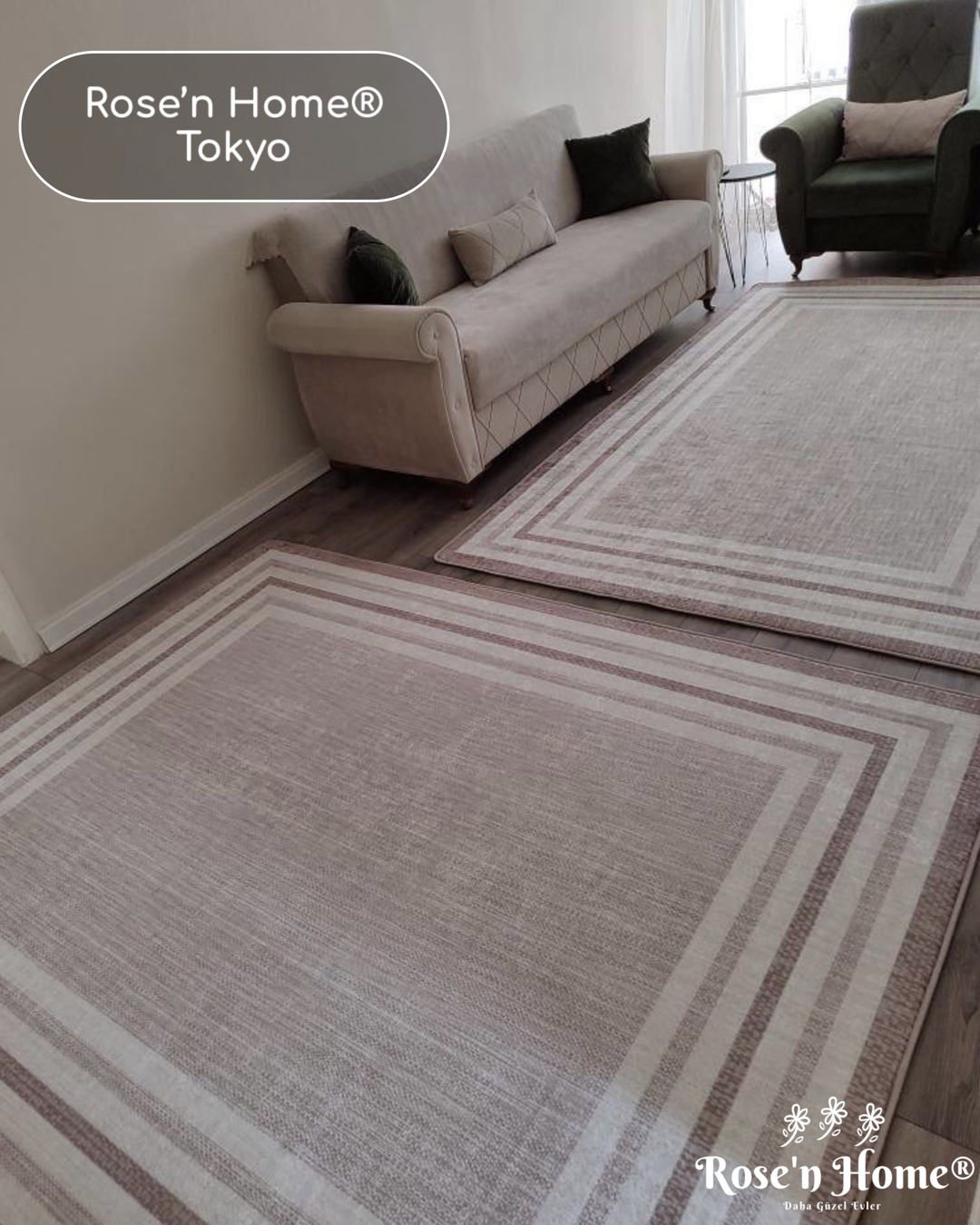 TOKYO - %100 Pamuk Dokuma Taban Makinede Yıkanabilir Kaymaz Halı