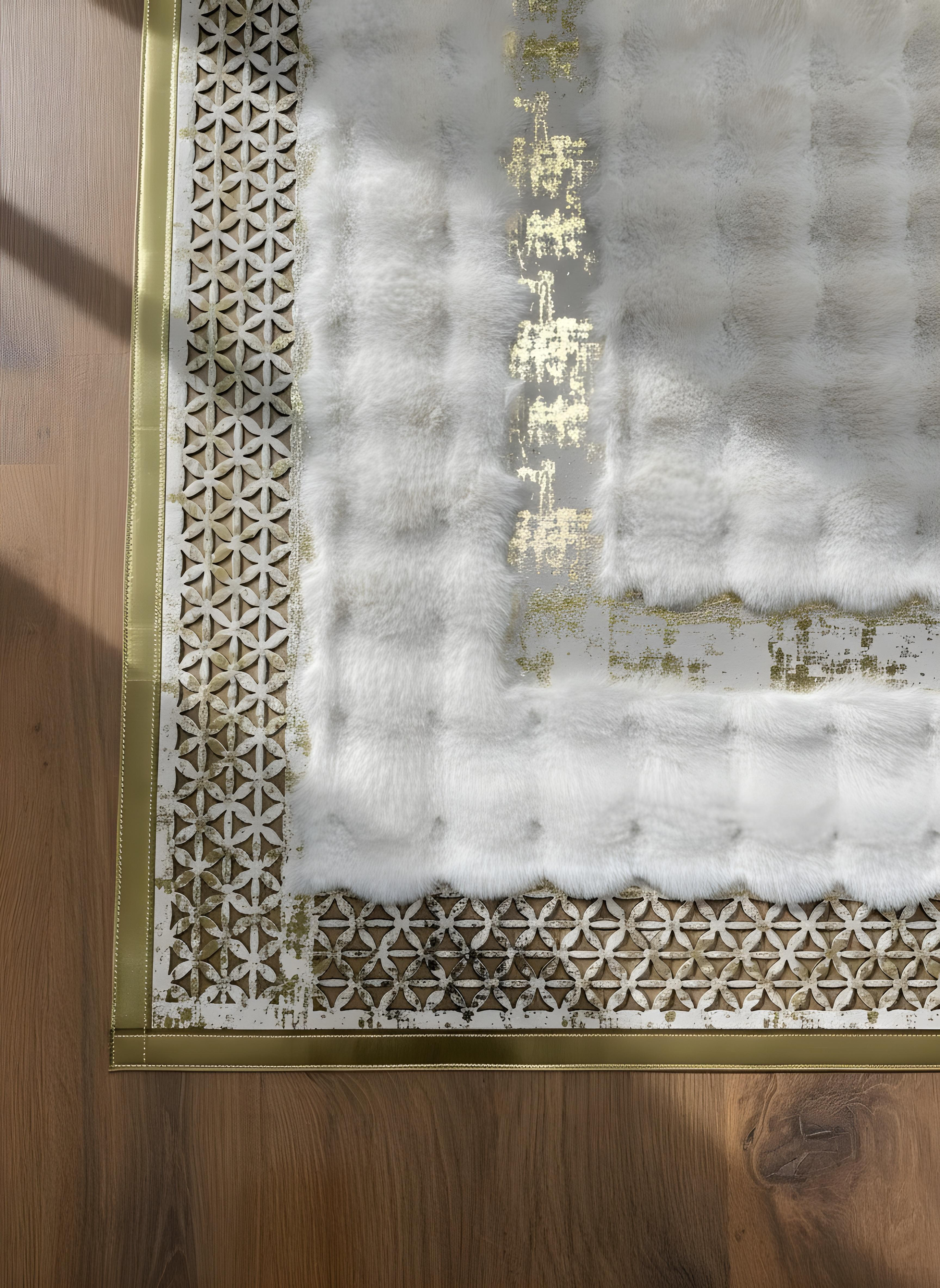 Royal Serisi Elmas - El İşçiliği ile Tavşan Post ve Varaklı Deri Dekoratif Halı