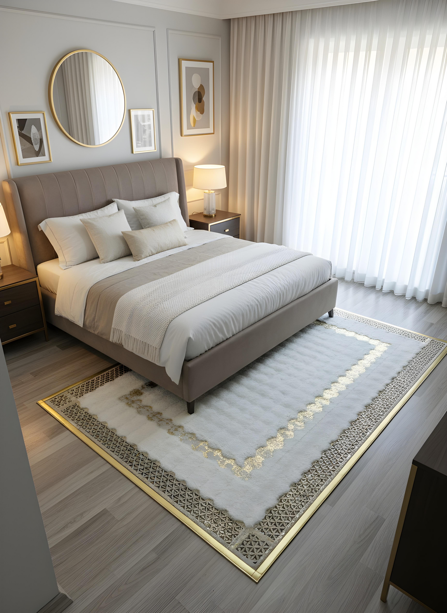 Royal Serisi Elmas - El İşçiliği ile Tavşan Post ve Varaklı Deri Dekoratif Halı