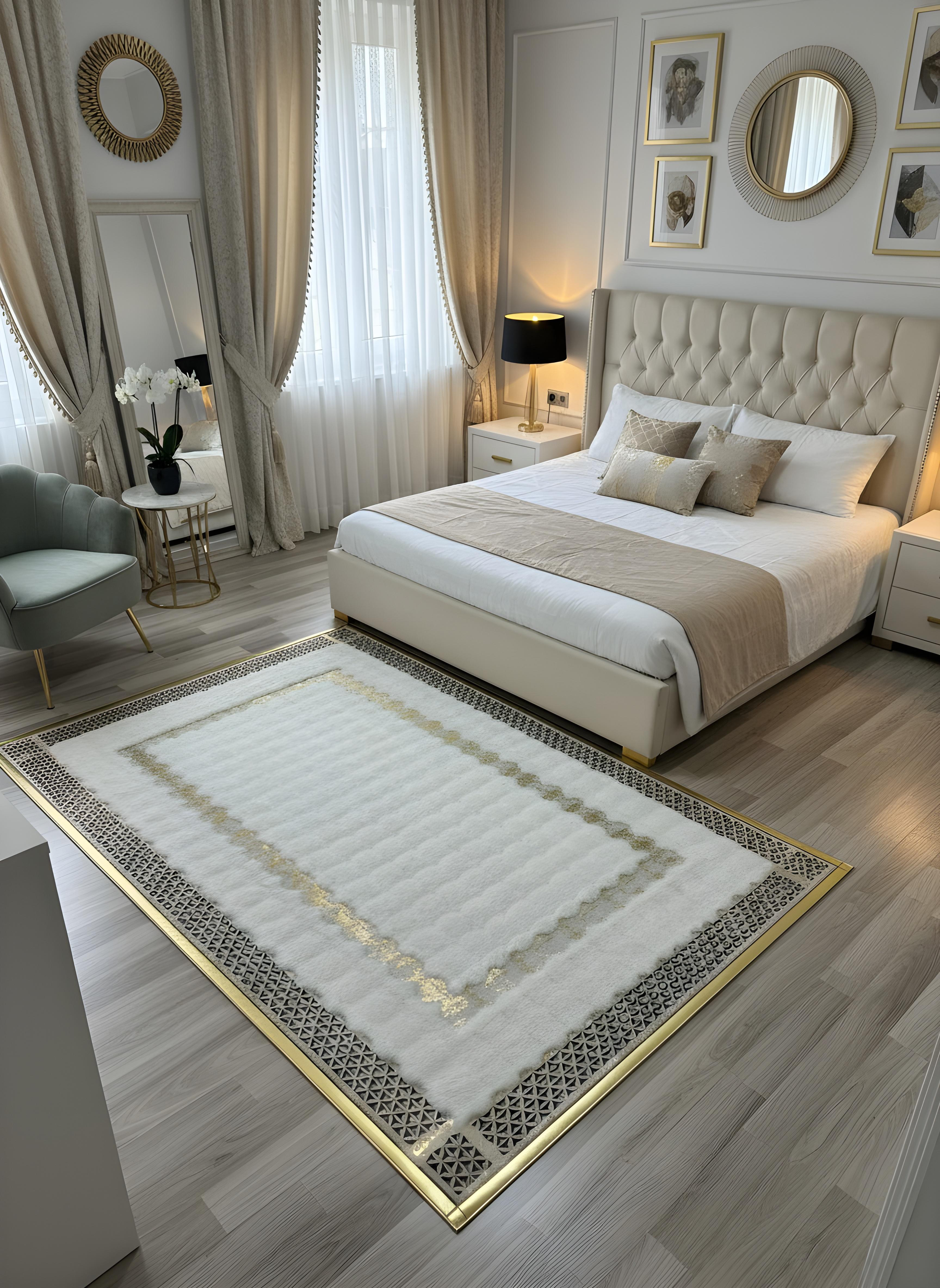 Royal Serisi Elmas - El İşçiliği ile Tavşan Post ve Varaklı Deri Dekoratif Halı