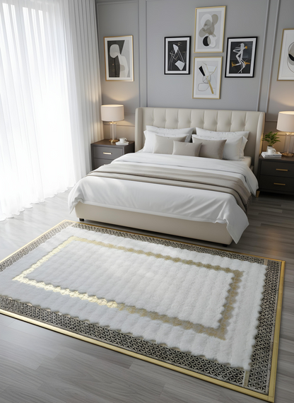 Royal Serisi Elmas - El İşçiliği ile Tavşan Post ve Varaklı Deri Dekoratif Halı