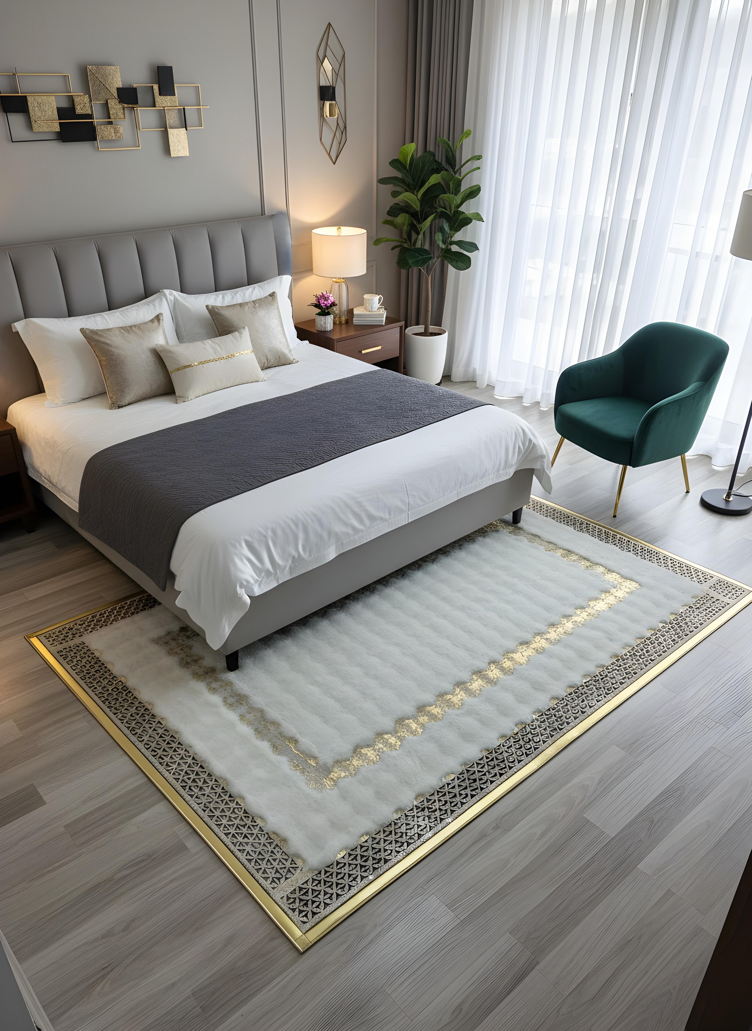 Royal Serisi Elmas - El İşçiliği ile Tavşan Post ve Varaklı Deri Dekoratif Halı