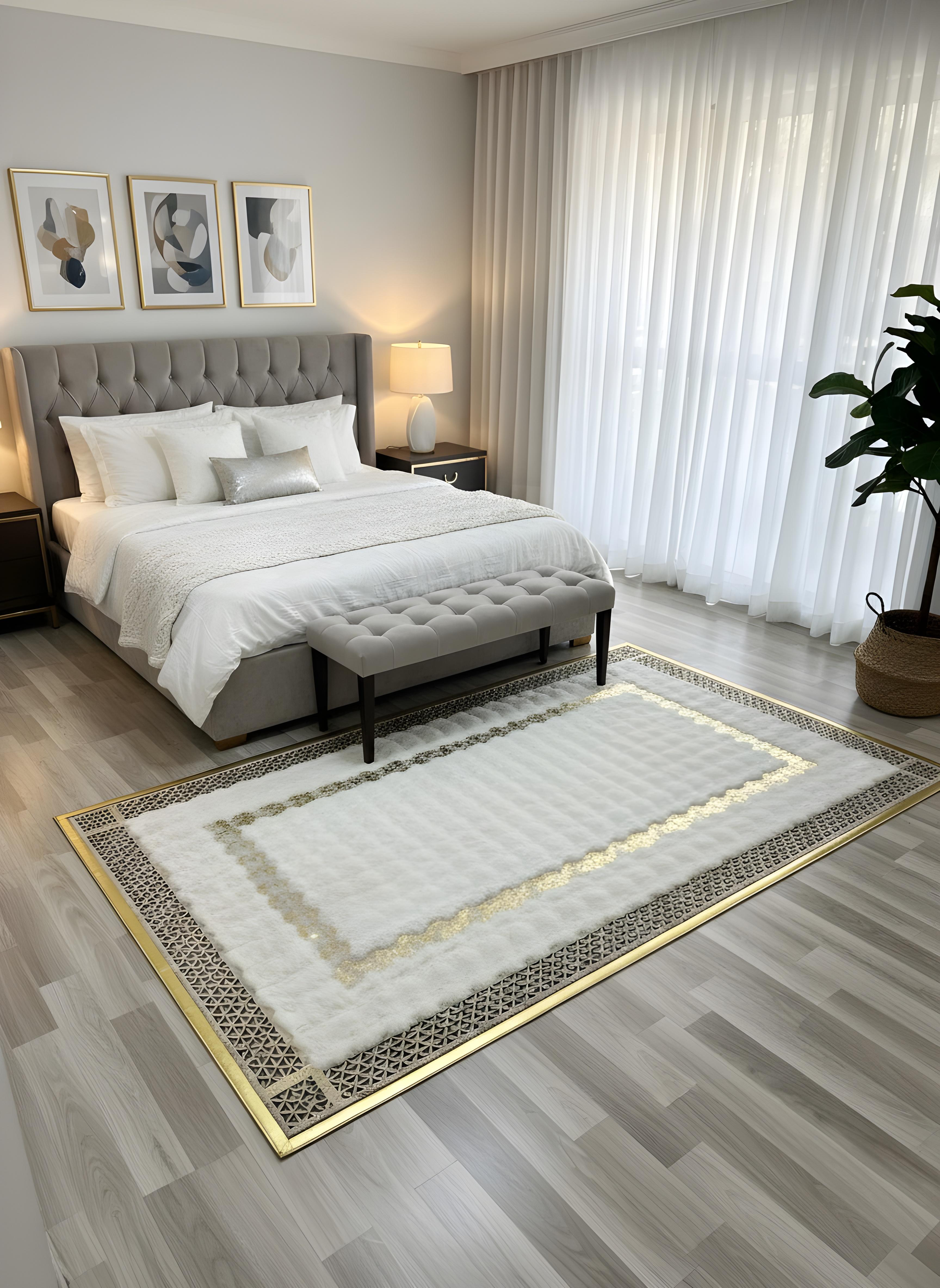 Royal Serisi Elmas - El İşçiliği ile Tavşan Post ve Varaklı Deri Dekoratif Halı