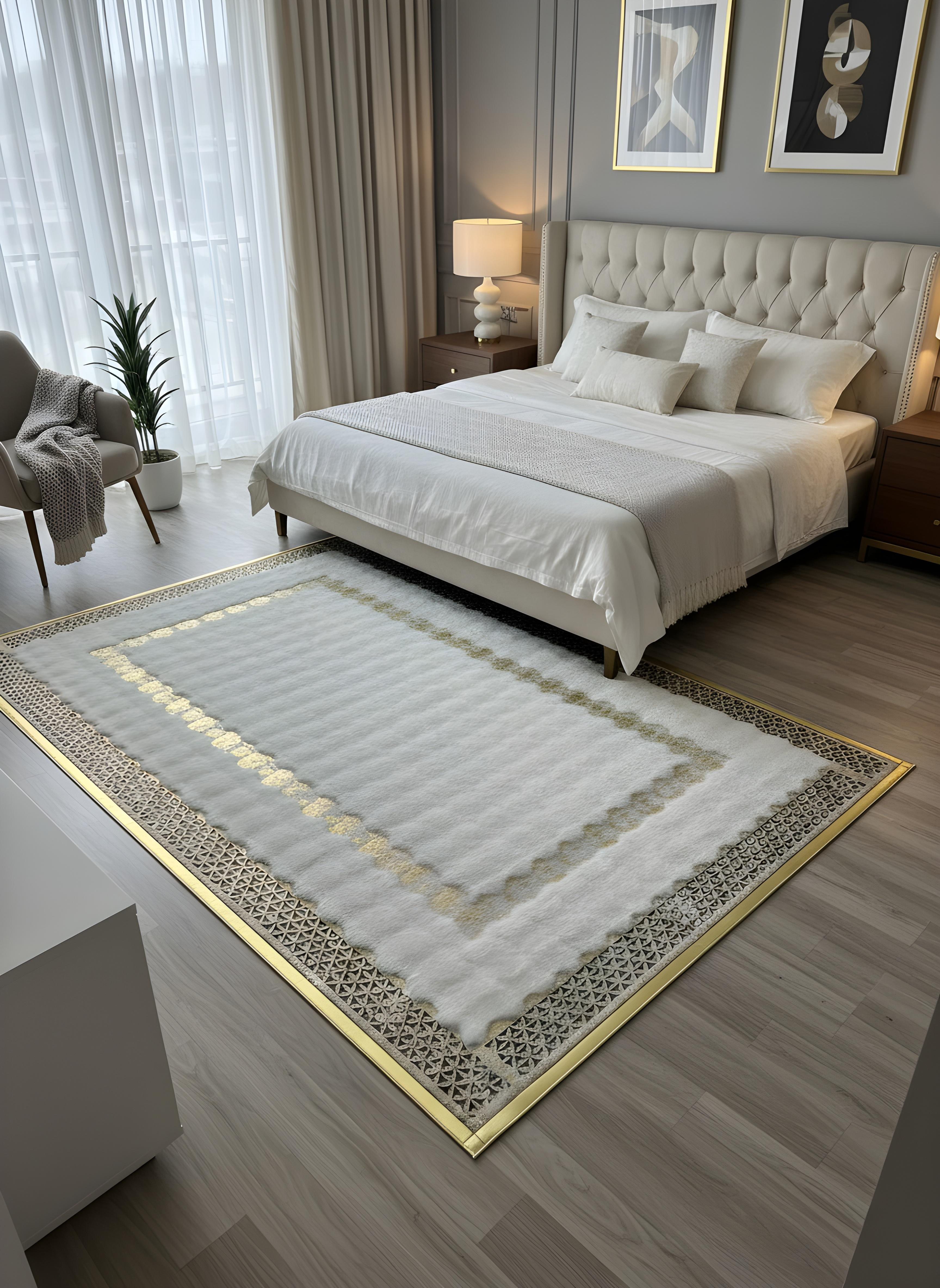 Royal Serisi Elmas - El İşçiliği ile Tavşan Post ve Varaklı Deri Dekoratif Halı