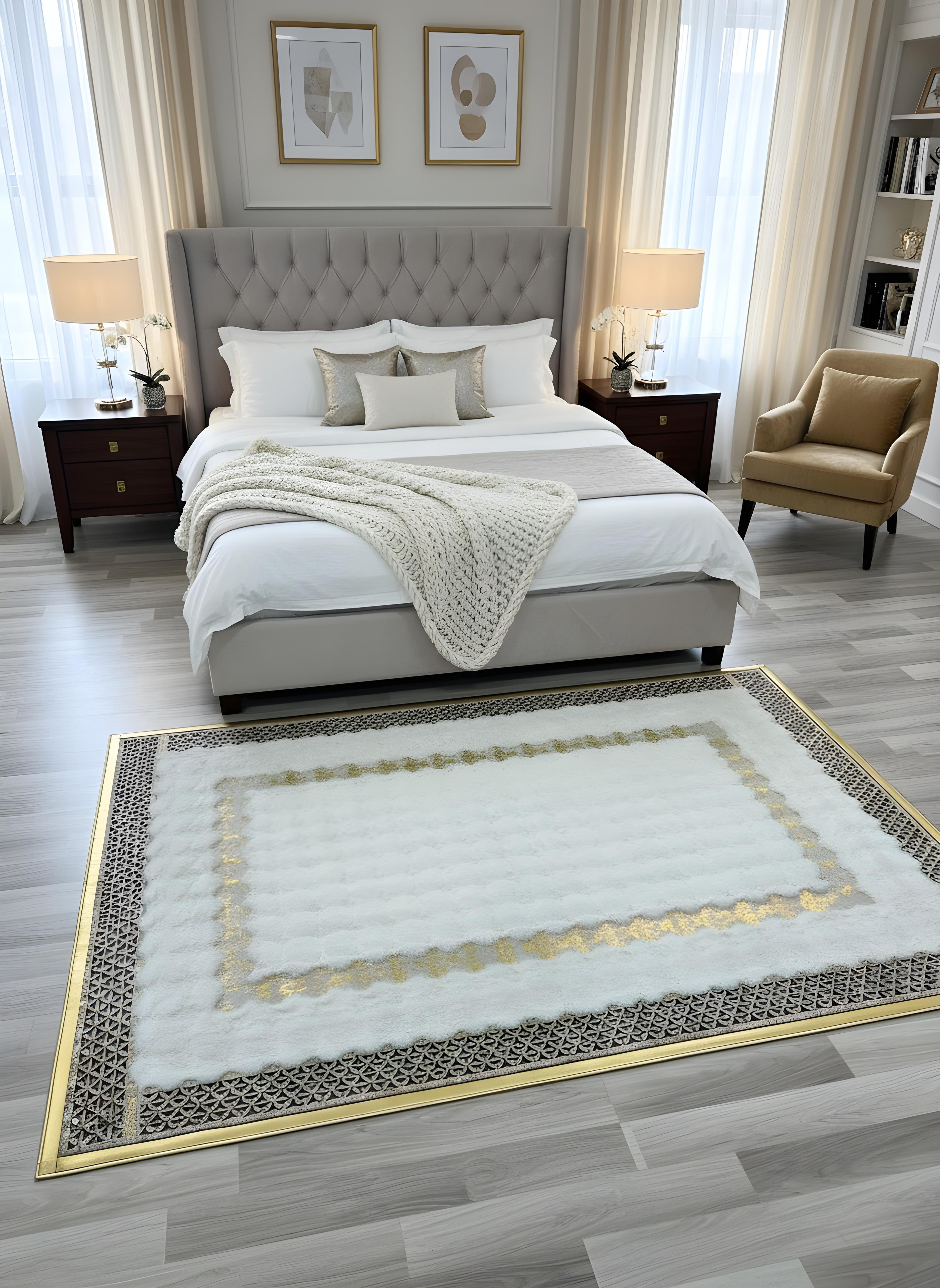 Royal Serisi Elmas - El İşçiliği ile Tavşan Post ve Varaklı Deri Dekoratif Halı