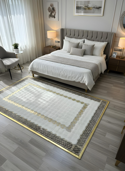 Royal Serisi Elmas - El İşçiliği ile Tavşan Post ve Varaklı Deri Dekoratif Halı