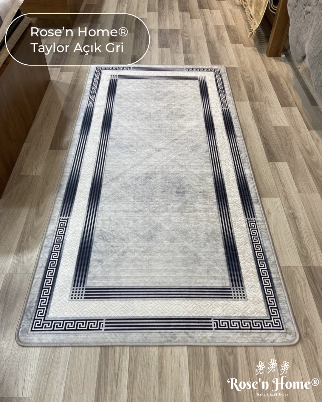 TAYLOR AÇIK GRİ - %100 Pamuk Dokuma Taban Makinede Yıkanabilir Kaymaz Halı
