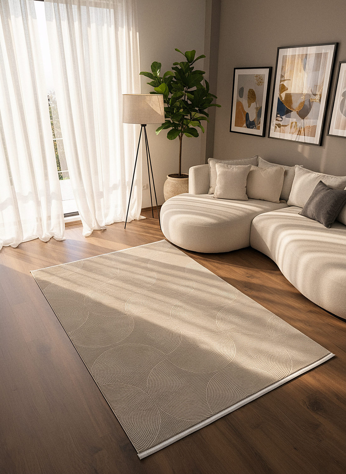 GENOA A-F1013 BEJ Yumuşak Sık Dokuma Modern Salon Koridor Halısı