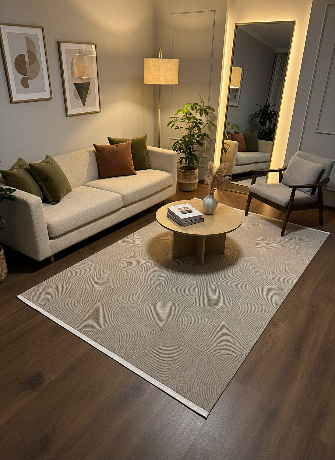 GENOA A-F1013 BEJ Yumuşak Sık Dokuma Modern Salon Koridor Halısı