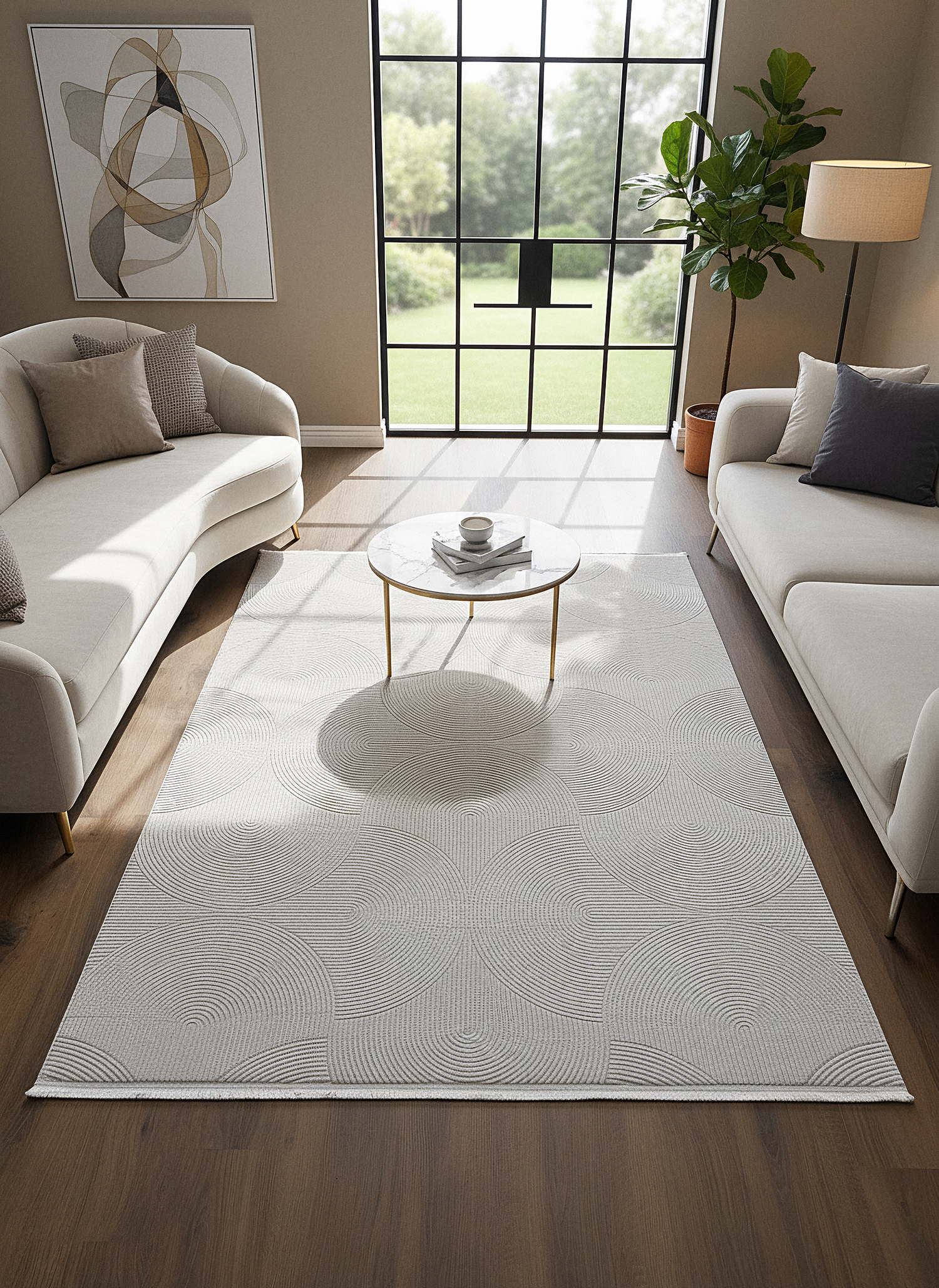 GENOA A-F1014 KREM Yumuşak Sık Dokuma Modern Salon Koridor Halısı