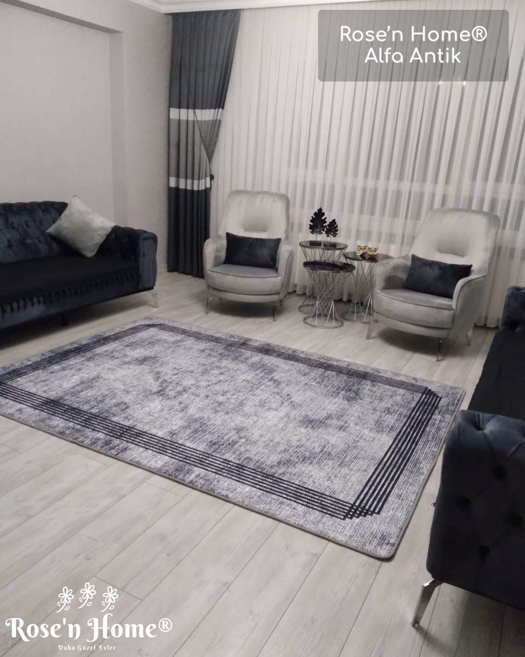 ALFA ANTİK - %100 Pamuk Dokuma Taban Makinede Yıkanabilir Kaymaz Halı