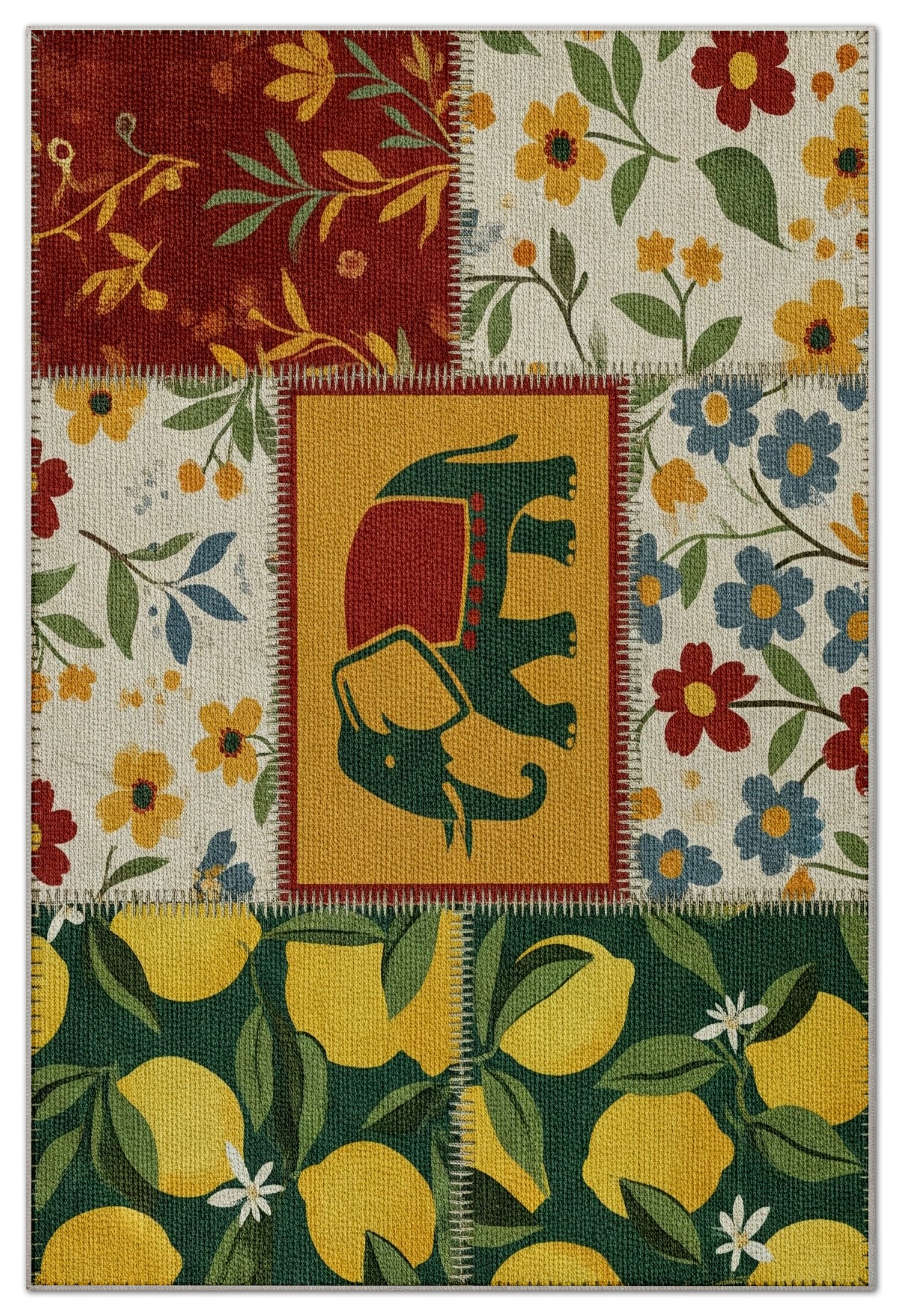 Arte HD012 Fil ve Çiçek Desenli Modern Dekoratif Dokuma Şönil Halı