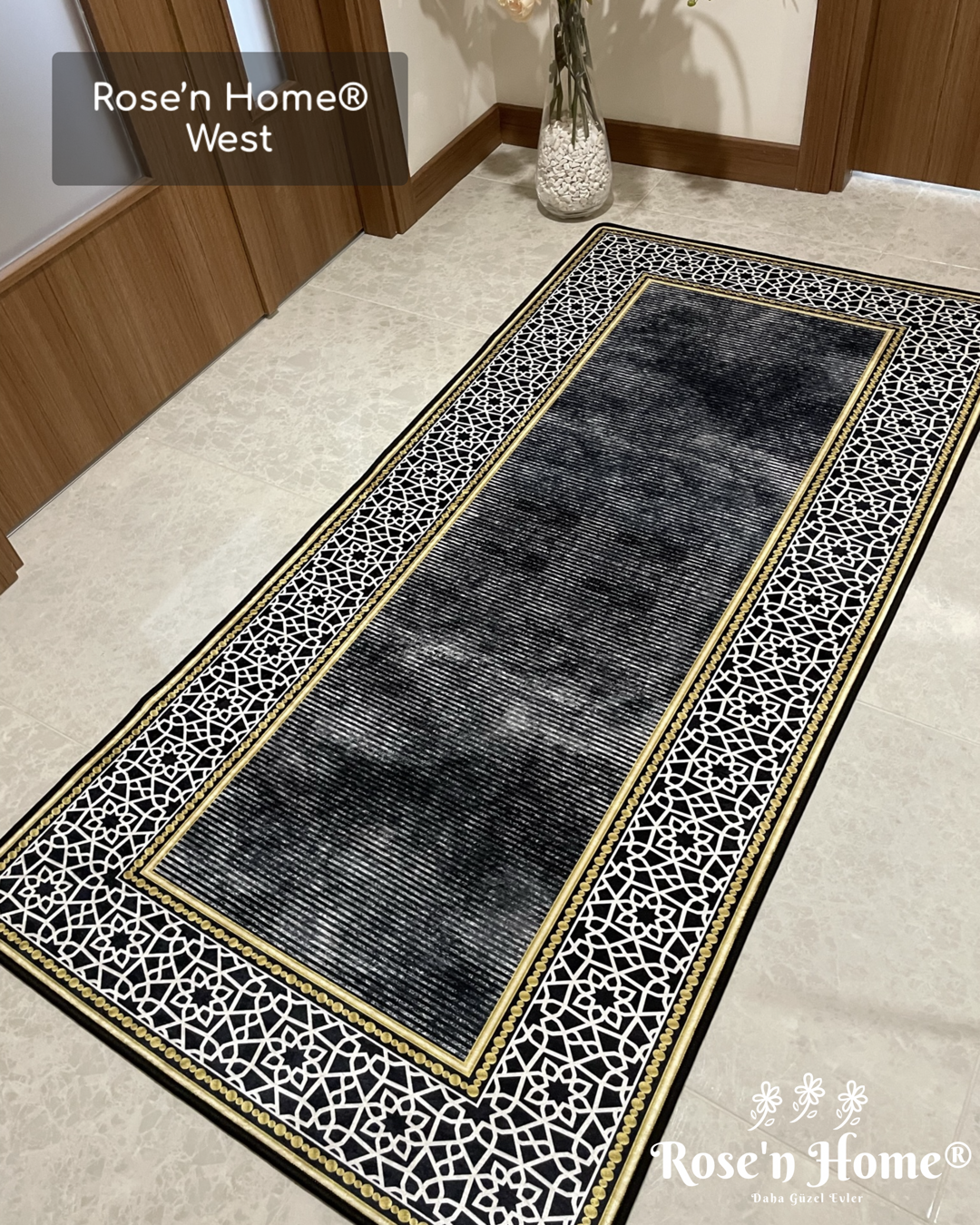 WEST - %100 Pamuk Dokuma Taban Makinede Yıkanabilir Kaymaz Halı