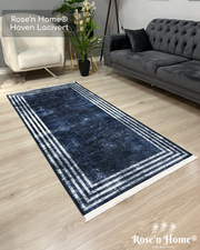 HOVEN LACİVERT - %100 Pamuk Dokuma Taban Makinede Yıkanabilir Kaymaz Halı