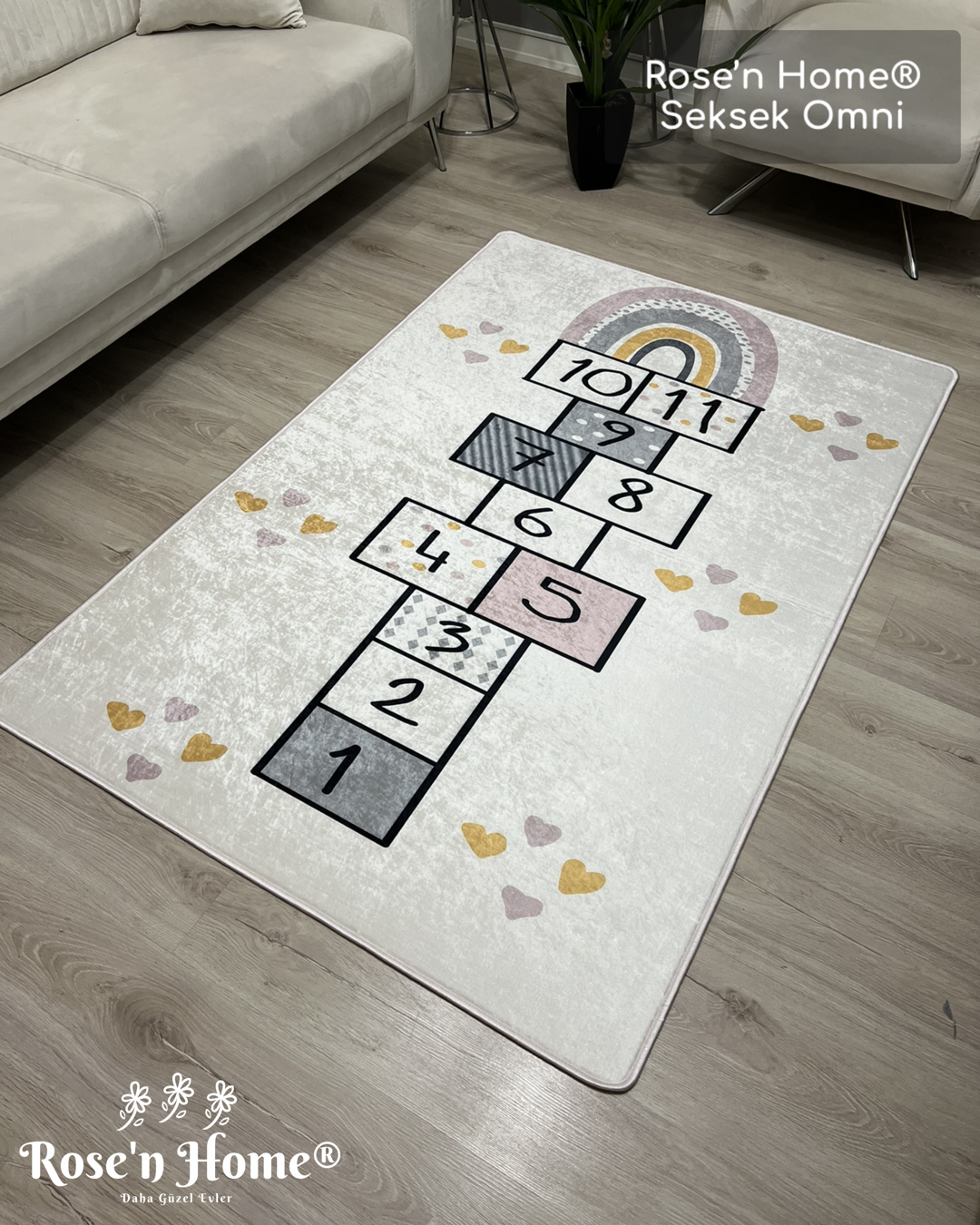 SEKSEK OMNİ - %100 Pamuk Dokuma Taban Makinede Yıkanabilir Kaymaz Halı