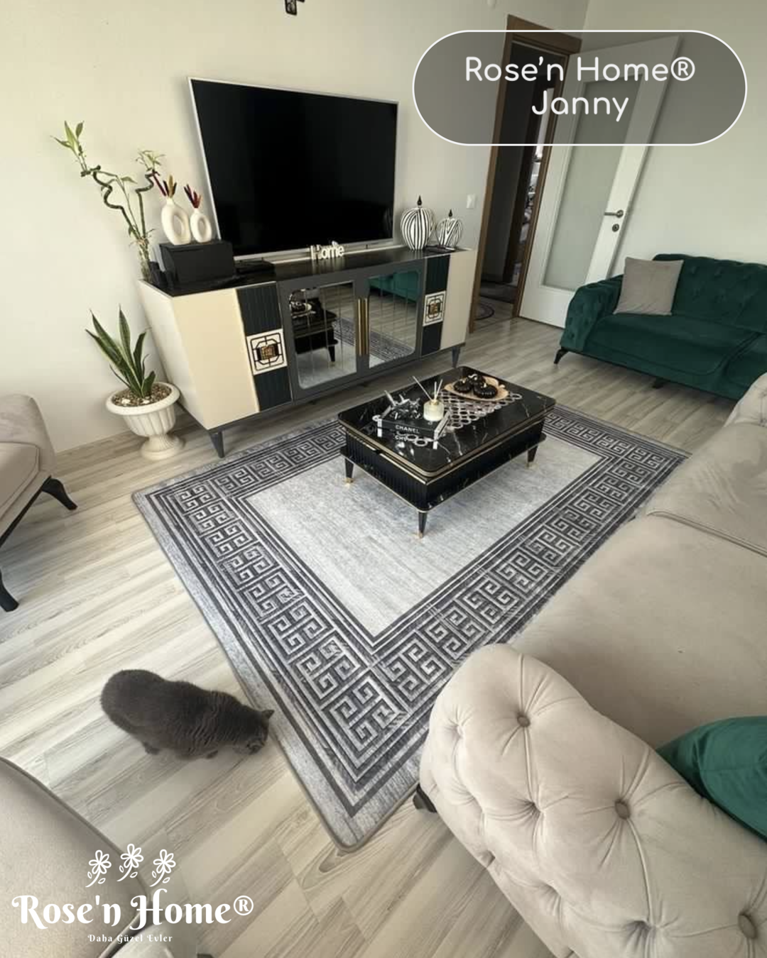 JANNY - %100 Pamuk Dokuma Taban Makinede Yıkanabilir Kaymaz Halı