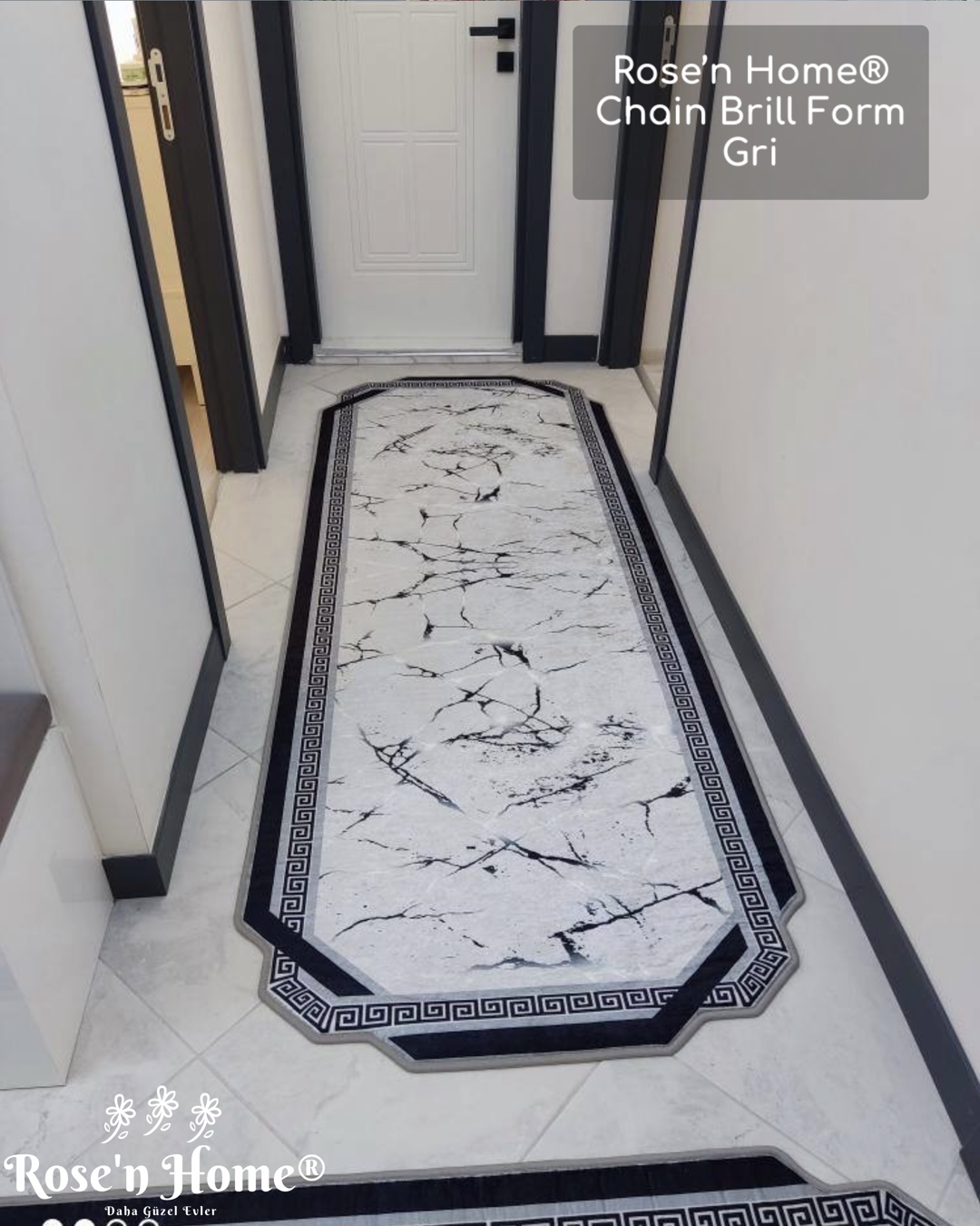 CHAİN BRİLL FORM GRİ - %100 Pamuk Dokuma Taban Makinede Yıkanabilir Kaymaz Halı