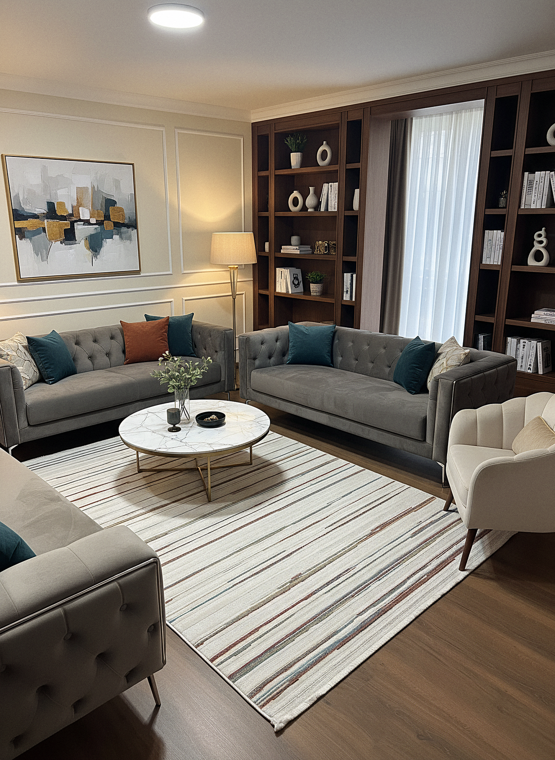 İCON A-5303 Modern Geometrik Desenli Salon Koridor Mutfak Halısı