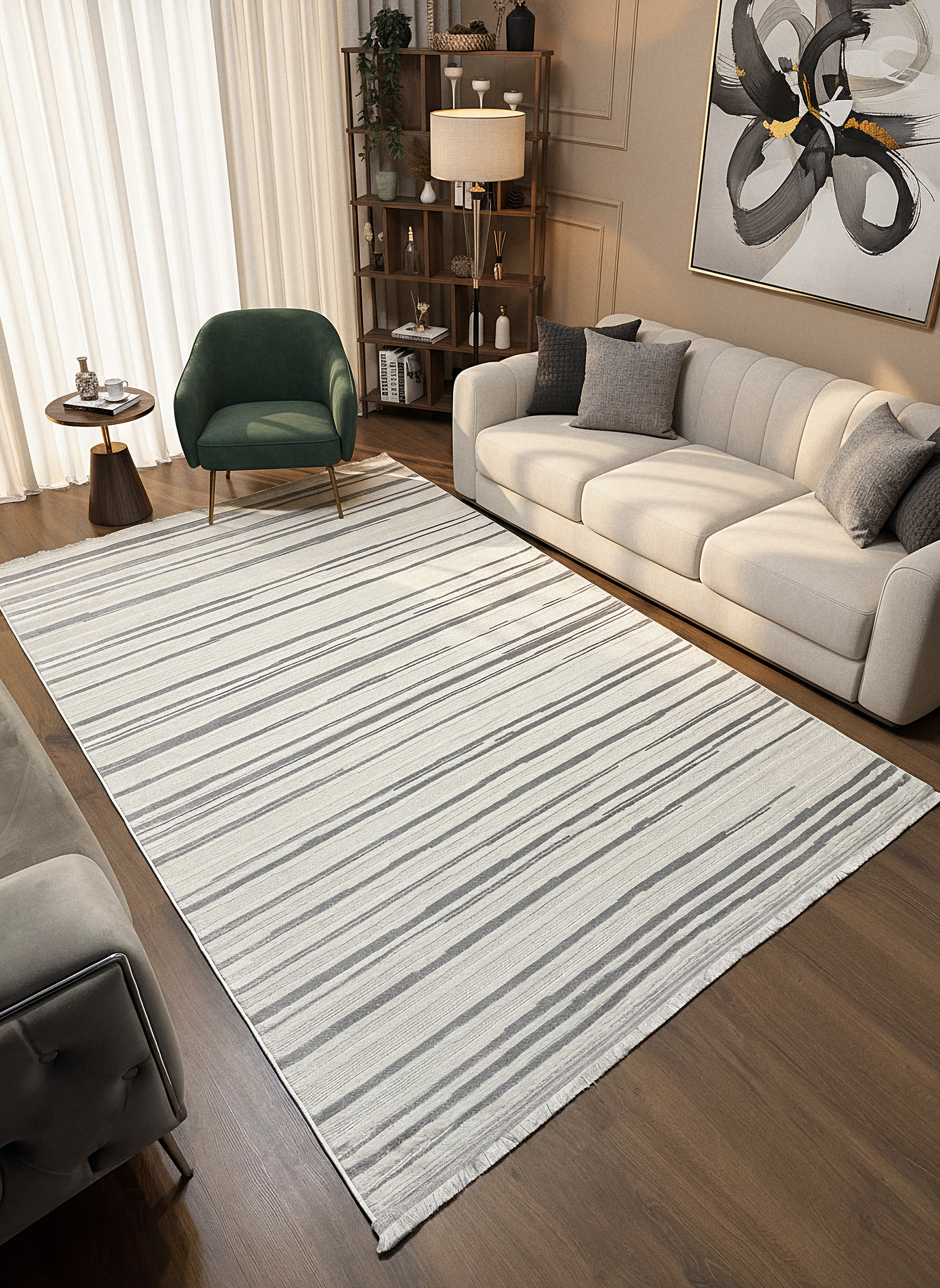İCON A-5303 GRİ Modern Geometrik Desenli Salon Koridor Mutfak Halısı