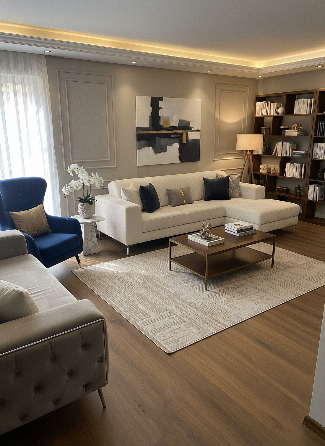 İCON A-5307 BEJ Modern Geometrik Desenli Salon Koridor Mutfak Halısı