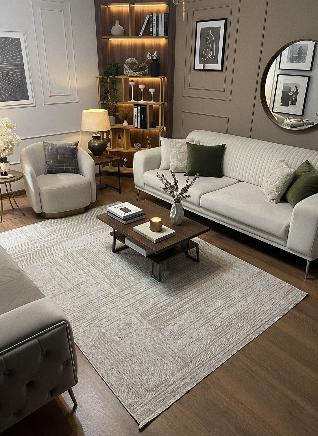 İCON A-5307 BEJ Modern Geometrik Desenli Salon Koridor Mutfak Halısı